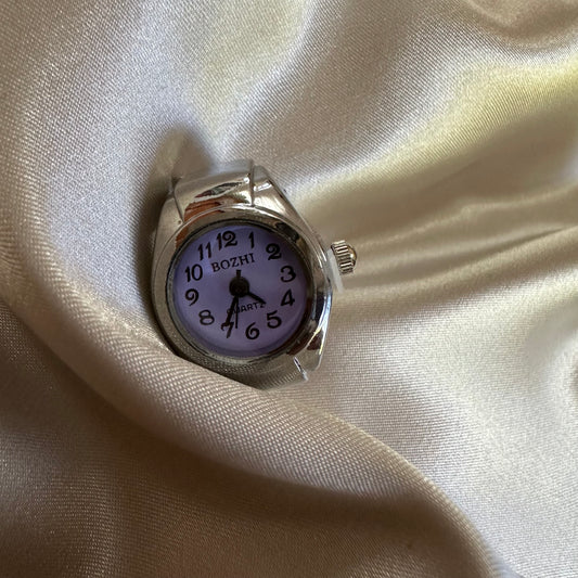 Anillo Reloj Morado Plateado