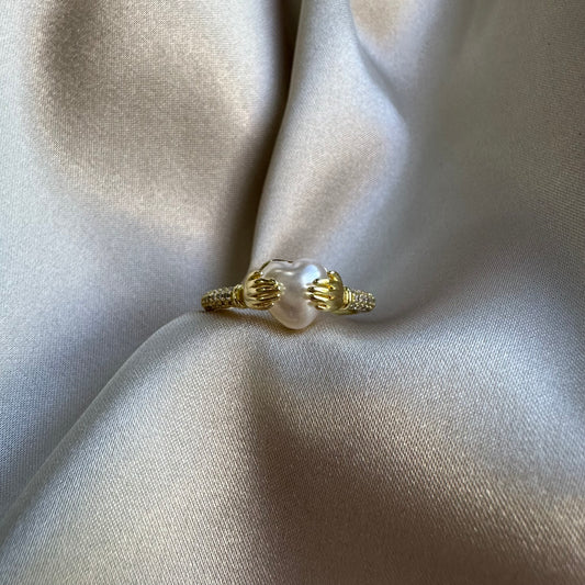 Anillo Abrazo Perla Dorado